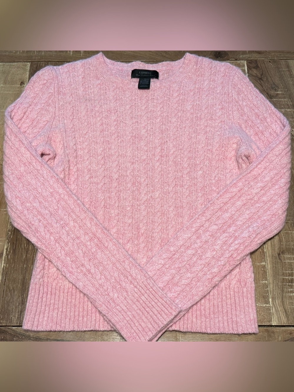 Express Light Pink Cable Knit Crewneck Sweater